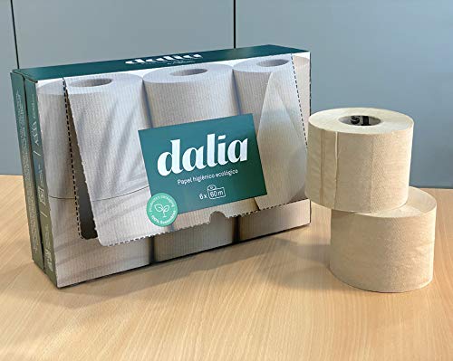 "Dalia - Caja de 6 rollos ultralargos (60m) de papel higiénico ecológico, sin blanquear"