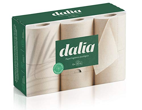 "Dalia - Caja de 6 rollos ultralargos (60m) de papel higiénico ecológico, sin blanquear"