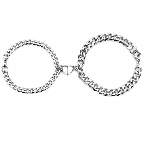 DALIU 1 par de Pulseras de Pareja con imán de corazón para Mujeres y Hombres, joyería de Moda, Pulsera de Cadena Cubana de Acero Inoxidable, Regalo para Amantes