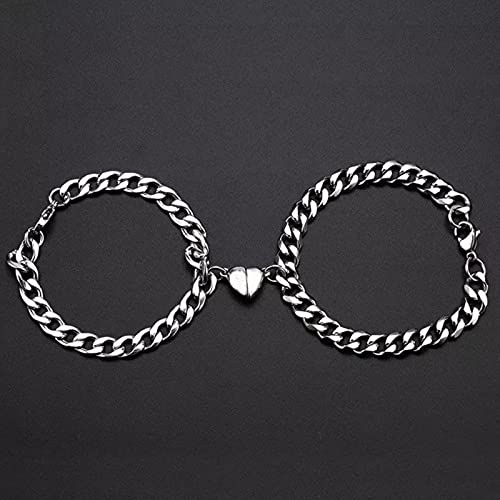 DALIU 1 par de Pulseras de Pareja con imán de corazón para Mujeres y Hombres, joyería de Moda, Pulsera de Cadena Cubana de Acero Inoxidable, Regalo para Amantes