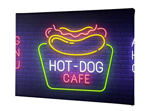 Decoración de pared para el hogar Hot Dog Letrero de neón Lienzo con impresión de letrero brillante 12 x 16 pulgadas (30x40 cm) Comedor Decoración de pared Obras de arte de pared Imágenes para colgar