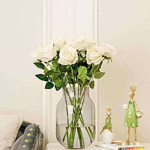 Decpro 12 Piezas de Rosas Artificiales, Flor de Seda de un Solo Tallo Largo de 19.7'' para Ramos de Novia, decoración de Hotel de Oficina, centros de Mesa, arreglos Florales(Blanco)