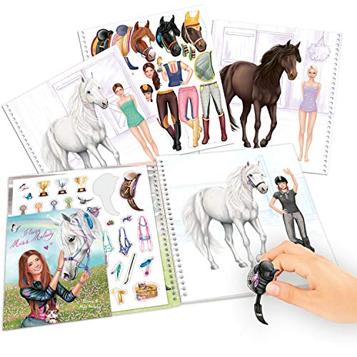 Depesche Depesche-DP-0011498 11498 Miss Melody Dress me up-Libro 24 páginas y 11 Hojas de Pegatinas, Aprox. 17,78 x 19 cm para Crear Grandes Trajes para Jinetes y Caballos, Color carbón, única