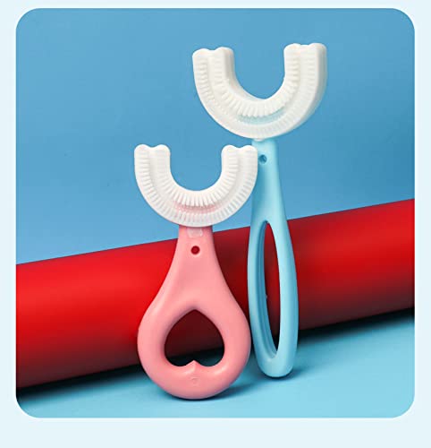 Derhom [Paquete de 3] Cepillo Para Dientes de Boca Entera en Forma de U Para Niños [Limpieza Integral] [Gomas de Masaje con Cerdas de Silicona] [Adecuado Para Niños] (6-12 Años, Azul)