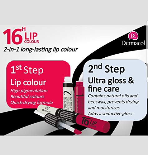 Dermacol DC Juego de Lápiz Labial y Brillo 2 en 1 - Larga Duración 16H | Pintalabios Voluminizador y Gloss Brillante | Maquillaje Waterproof Permanente Hidratante | Set Profesional - Doble Cuido