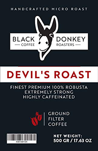 DEVIL'S ROAST 🔱 500g Café Molido Extremadamente Fuerte 🔱 Espresso Altamente Cafeinado 🔱 Robusta de Black Donkey Coffee Roasters