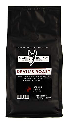 DEVIL'S ROAST 🔱 500g Café Molido Extremadamente Fuerte 🔱 Espresso Altamente Cafeinado 🔱 Robusta de Black Donkey Coffee Roasters