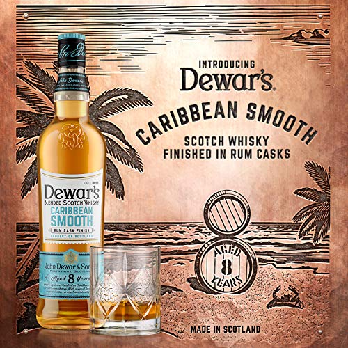 DEWAR'S Whisky Escocés, 8 Años Caribbean Smooth Envejecido en Barricas de Ron y Ex­Bourbon con Notas Dulces y Tropicales, 700ml