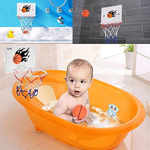 DEWEL Canasta Baloncesto Infantil, Juguetes de Baño Bebe Pelota, Aro de Baloncesto para niños con Ventosa Fuerte con Dos Pelotas y Inflador