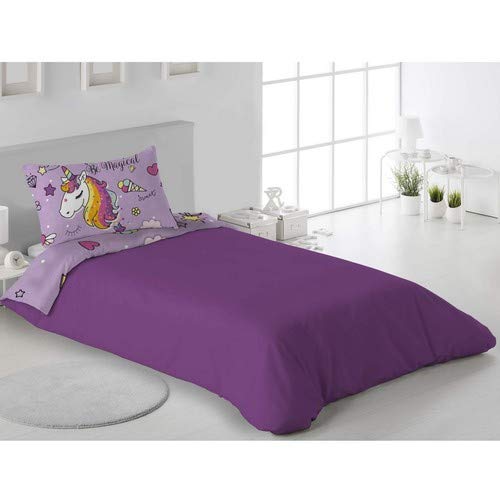 DHestia Juego Funda Nórdica Infantil Niña Reversible + f, Cojín 70x50 cm, 100% Algodón, Duvet Set Unicornio Mágico (170x260 cm (Cama 105), Multicolor, 170 x 260 cm