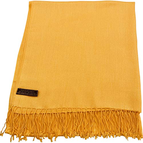 Diseño de color sólido Nepal Chal Bufanda Wrap Stole Throw Head Wrap Face Cover Pashmina CJ Ropa NUEVA, Amarillo ámbar, Talla única