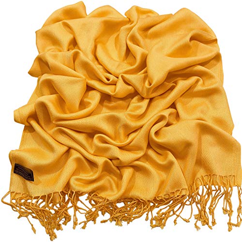 Diseño de color sólido Nepal Chal Bufanda Wrap Stole Throw Head Wrap Face Cover Pashmina CJ Ropa NUEVA, Amarillo ámbar, Talla única
