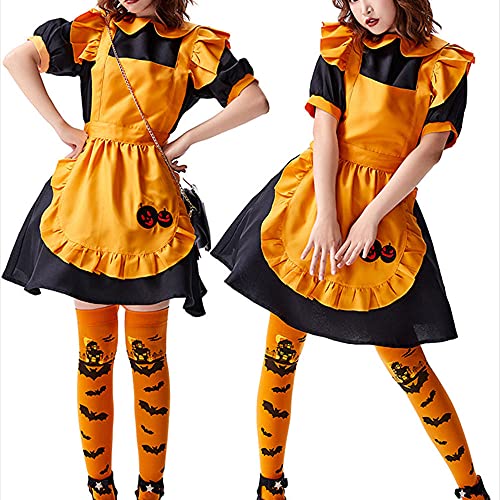 Disfraz de Lolita de Halloween Kawaii JSK OP Cosplay Disfraz de enfermera de criada vestido de delantal para mujeres y niñas, juego completo, naranja_XXL