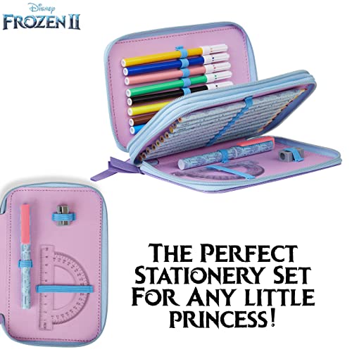 Disney Frozen 2 Estuche Escolar, Con Material Escolar de Anna y Elsa, Estuches Escolares 2 Compartimentos con Lapices Colores Rotuladores, Regalos Para Niñas