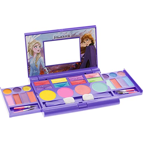 Disney Frozen - Townley Girl Set cosmético compacto con espejo 14 brillos de labios, 4 brillos corporales, 6 pinceles, colorido, plegable, lavable, maquillaje, kit de belleza para niñas.