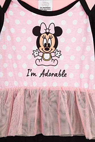 Disney Pijama Niña de Minnie Mouse, Body Bebe Manga Larga, Pijamas Enteros, Monos para Bebes Desde 0 a 24 Meses, Regalos Originales para Bebes Recien Nacidos (Rosa/Negra, 12-18 Meses)