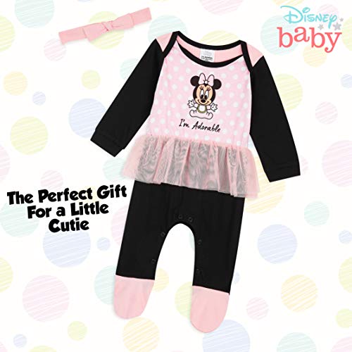 Disney Pijama Niña de Minnie Mouse, Body Bebe Manga Larga, Pijamas Enteros, Monos para Bebes Desde 0 a 24 Meses, Regalos Originales para Bebes Recien Nacidos (Rosa/Negra, 12-18 Meses)