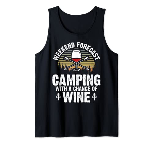 Divertido regalo de camping para mujeres vino fin de semana pronóstico amantes hombres Camiseta sin Mangas