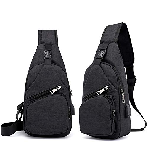 DIYARTS Sling Bolsos Casual Deporte Ligero Hombro Mochilas Con Interfaz Carga USB Para Escalar Al Aire Libre Viajar Senderismo Mochila Táctical Militar Camping Caza Para Mochilas Cruzadas (Negro)