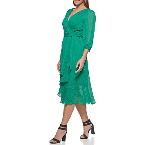 DKNY Dd1ja570 Ballon Sleeve Regular Fit Dress Vestido de cóctel, Green Crystal, 48 para Mujer