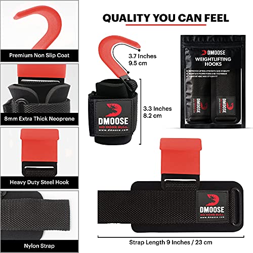 DMoose Fitness Ganchos de Levantamiento de Pesas Grip (par) - Neopreno Acolchado Grueso de 8 mm - Asegure su Agarre y Alcance Sus metas con Guantes de Gancho de Entrenamiento Premium