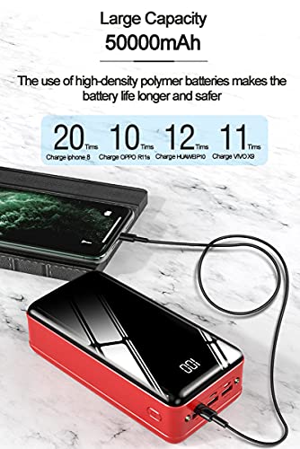 DNGDD Power Bank Cargador de teléfono portátil 50000mah Paquete de batería de Respaldo Externo de Alta Capacidad 4 Puertos USB Pantalla LCD de Carga rápida Powerpack de 3 entradas para iPhone SAMS