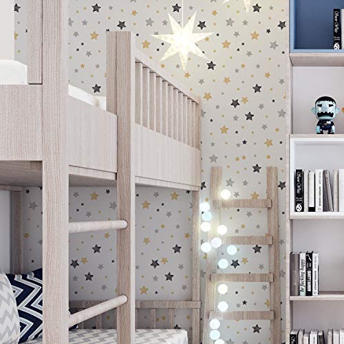 DON LETRA Papel Vinilo Adhesivo de Estrellas para Muebles y Pared de Habitación Infantil, 45 x 200 cm, Color Gris, VNL-097-2M