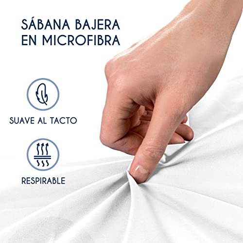 Dreamzie - Sabana Bajera 80 x 190/200 cm 100% Poliéster Microfibra - Albastro Blanco - Oeko Tex Sin Producto Químico (Garantía 2 Años) - Suave Piel de Melocotón con Elástico Total