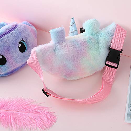 dressfan Riñonera Unicornio Riñonera Niños Linda Bolso de la Honda Bolso de Pecho Ligera Felpa Bolsillos con Cierre Cremallera Niñas Mujeres (E-Rosa)