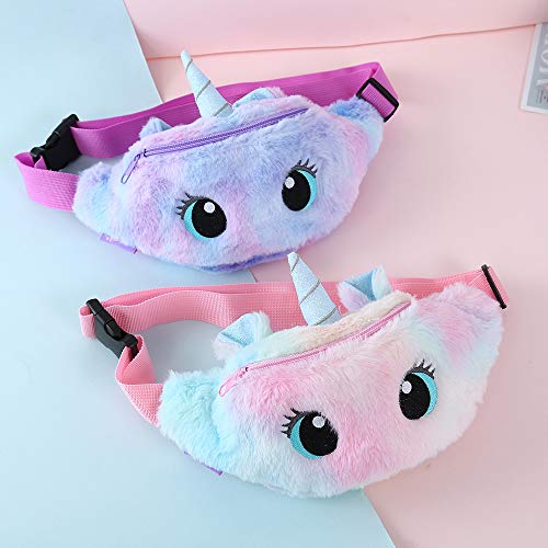 dressfan Riñonera Unicornio Riñonera Niños Linda Bolso de la Honda Bolso de Pecho Ligera Felpa Bolsillos con Cierre Cremallera Niñas Mujeres (E-Rosa)