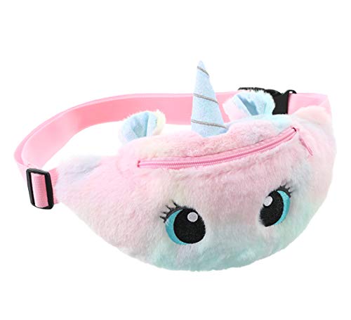 dressfan Riñonera Unicornio Riñonera Niños Linda Bolso de la Honda Bolso de Pecho Ligera Felpa Bolsillos con Cierre Cremallera Niñas Mujeres (E-Rosa)