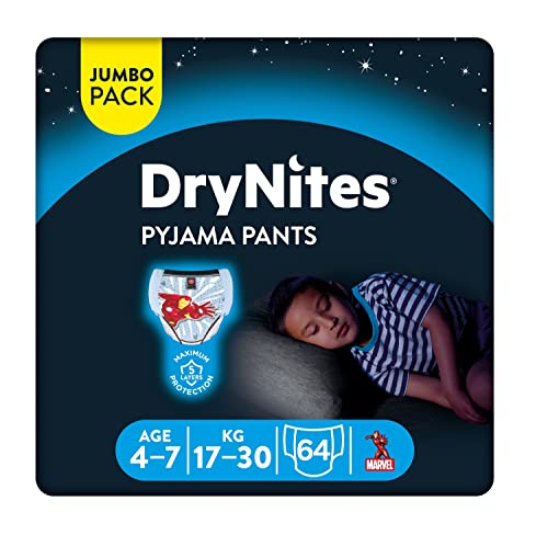 DryNites - Calzoncillos absorbentes para niño - 4 - 7 años (17-30 kg), 4 paquetes x 16 uds (64 unidades)