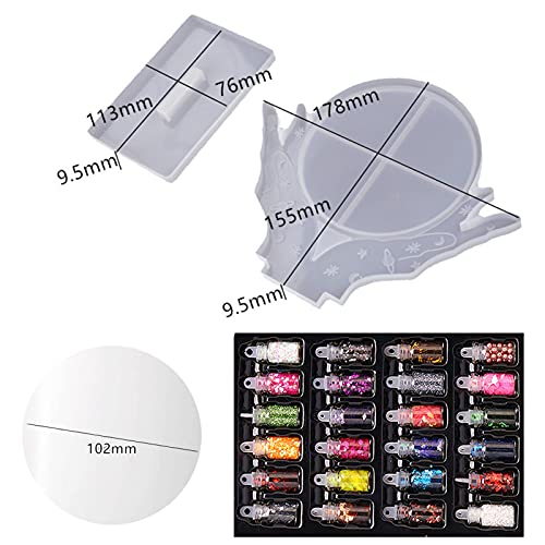 DTMEFJ Juego de moldes de resina de espejo de maquillaje, espejo cosmético con soporte, incluye 5 lentes de 10 cm inastillables para manualidades, espejo de mesa o marco de fotos.