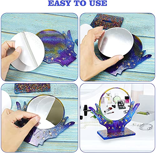 DTMEFJ Juego de moldes de resina de espejo de maquillaje, espejo cosmético con soporte, incluye 5 lentes de 10 cm inastillables para manualidades, espejo de mesa o marco de fotos.