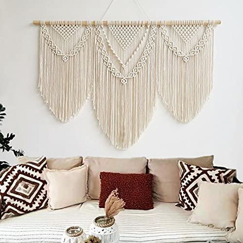 DUO ER Gran Pared Colgando Macrame Tapicería Hogar Cortina Decorativa Mano Tejido Tapicería de algodón Bohemio Fondo de Boda (Color : A)