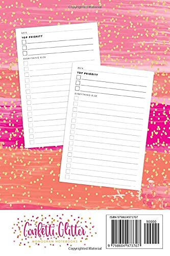 E - To Do List Notebook, Daily Checklists with 3 Top Priorities, 120 Pages: Pretty Initial Monogram Letter A To-Do Book, Cute Hot Pink & Gold Confetti ... Daily Task Planner (Pink Gold Series 1)