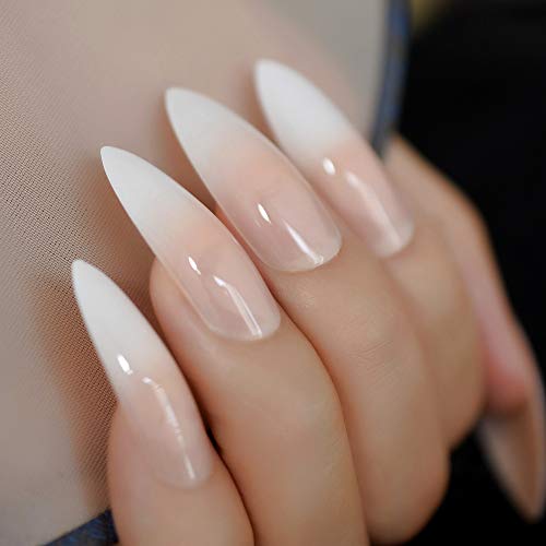 EchiQ Gradeint Natural Nude Pink Stiletto Falsas Uñas Ombre Francés Extra Largo Salón Prensa en el Desgaste UV Nail Art Consejos