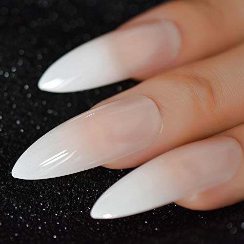 EchiQ Gradeint Natural Nude Pink Stiletto Falsas Uñas Ombre Francés Extra Largo Salón Prensa en el Desgaste UV Nail Art Consejos