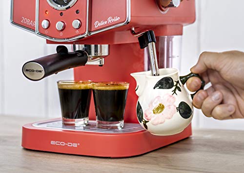 ECODE Cafetera Espresso Delice Rosso, 20 Bares de Presión, Vaporizador Orientable, Depósito de 1.5 litros, Mono/Doble dosis, Manómetro con Temperatura ECO-419 DR