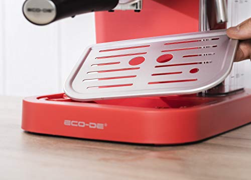 ECODE Cafetera Espresso Delice Rosso, 20 Bares de Presión, Vaporizador Orientable, Depósito de 1.5 litros, Mono/Doble dosis, Manómetro con Temperatura ECO-419 DR