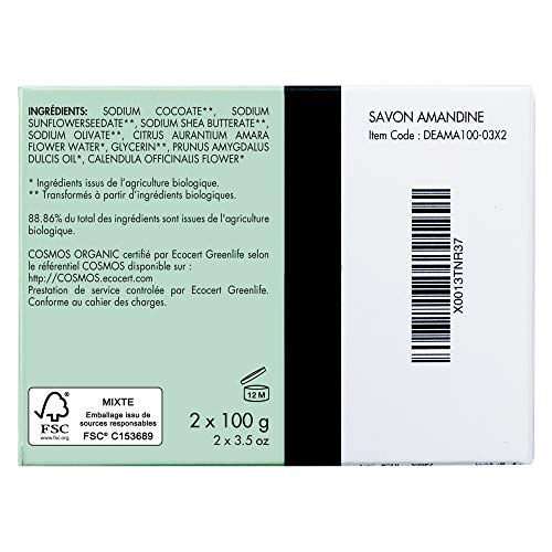 ÉCRIN DE FLEUR - Jabón de Almendras Ecológico para Pieles Sensibles, Jabón Artesanal con Glicerina Natural, Aceite de Almendras Dulces y Flores de Caléndula, sin Sulfatos ni Parabenos, 2x100g