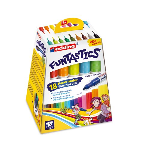 edding 14 FUNTASTICS -bolígrafos para colorear para niños -juego de 18-plumilla redonda de 3 mm-para colorear de forma divertida sobre papel y cartulina de color claro-lavable de la piel y los tejidos