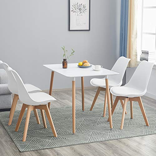 EGGREE Pack de 4 Sillas de Comedor Sillas Cocina Nórdico con Asiento Tapizado y Las piernas de Madera de Haya Maciza - Blanco