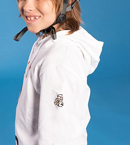 El Niño Tarifa Sweetwear. Camiseta de Manga Larga para niños con Capucha en Color Blanca. Estampado Grande Frontal (14)
