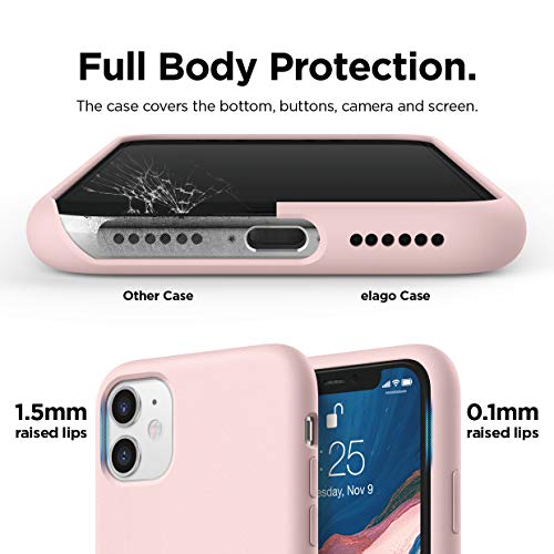 elago Silicona Líquida Funda Compatible con iPhone 11 (6.1"), Silicona Premium, Protección Funda Protectora 3 Tapas Estructura (Lovely Rosa)