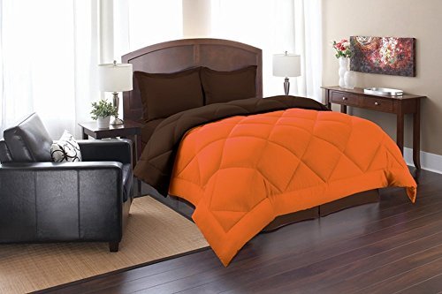 Elegance Suave como la Seda – Ganso Abajo Alternativa Reversible 2 Piezas Comforter Set, Orange/Chocolate, Twin/Twin XL