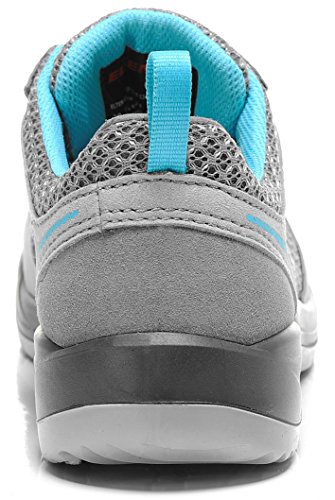 Elten Mila aqua Low ESD S1 - Zapatos de seguridad para mujer (ligeros, transpirables, microfibra/malla, sin piel, puntera de acero), 37 EU Schmal, gris