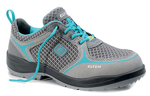 Elten Mila aqua Low ESD S1 - Zapatos de seguridad para mujer (ligeros, transpirables, microfibra/malla, sin piel, puntera de acero), 37 EU Schmal, gris