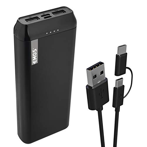 Emos B0523B Alpha Powerbank 20000 mAh/Batería Externa/Cargador/PASSthrough/salida2×USB+USB-C/Entrada microUSB+USB-C/2 en 1/AutoON/Off/para teléfono móvil, Tableta, iPhone, iPad, Galaxy,Huawei