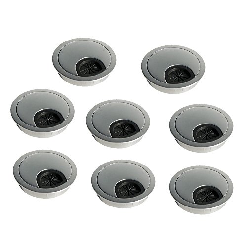 Emuca - Pasacables de mesa circular Ø60mm de zamac cromado mate, tapa pasacables encastrable en mesa de oficina/escritorio, lote de 8